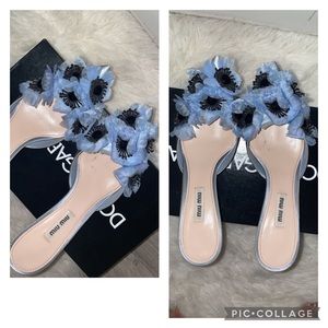Miumiu 3D floral satin mules in sz 7